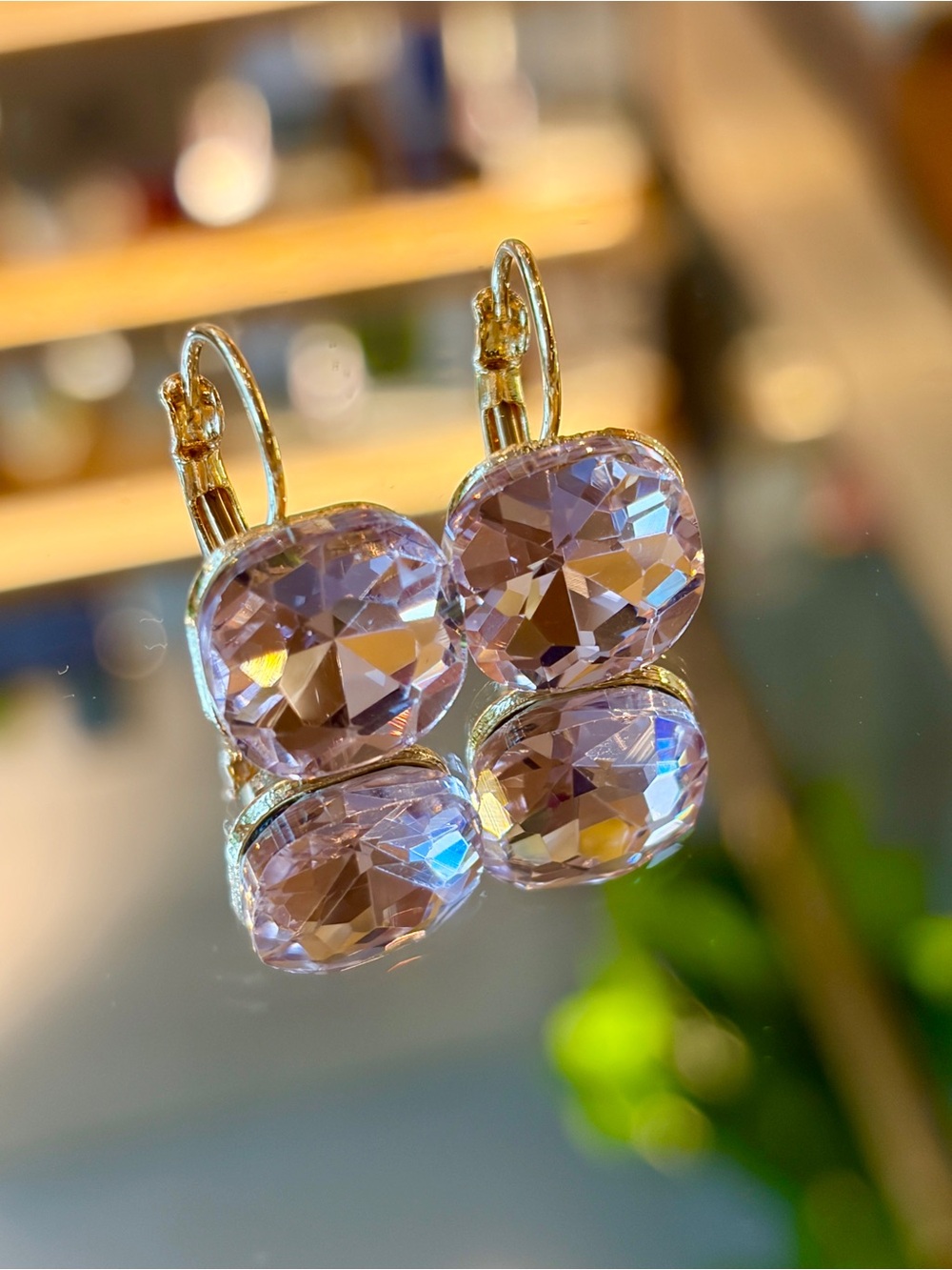 New Rose Pink Square Crystal Drop Earrings Cushion Cut Assorted Finish In Gold T